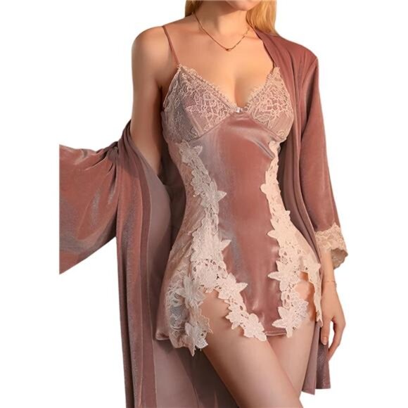 Other - ROMANTIC Valentine's Day Lingerie Pale Pink Velvet & Lace Nightie Mini Nighty